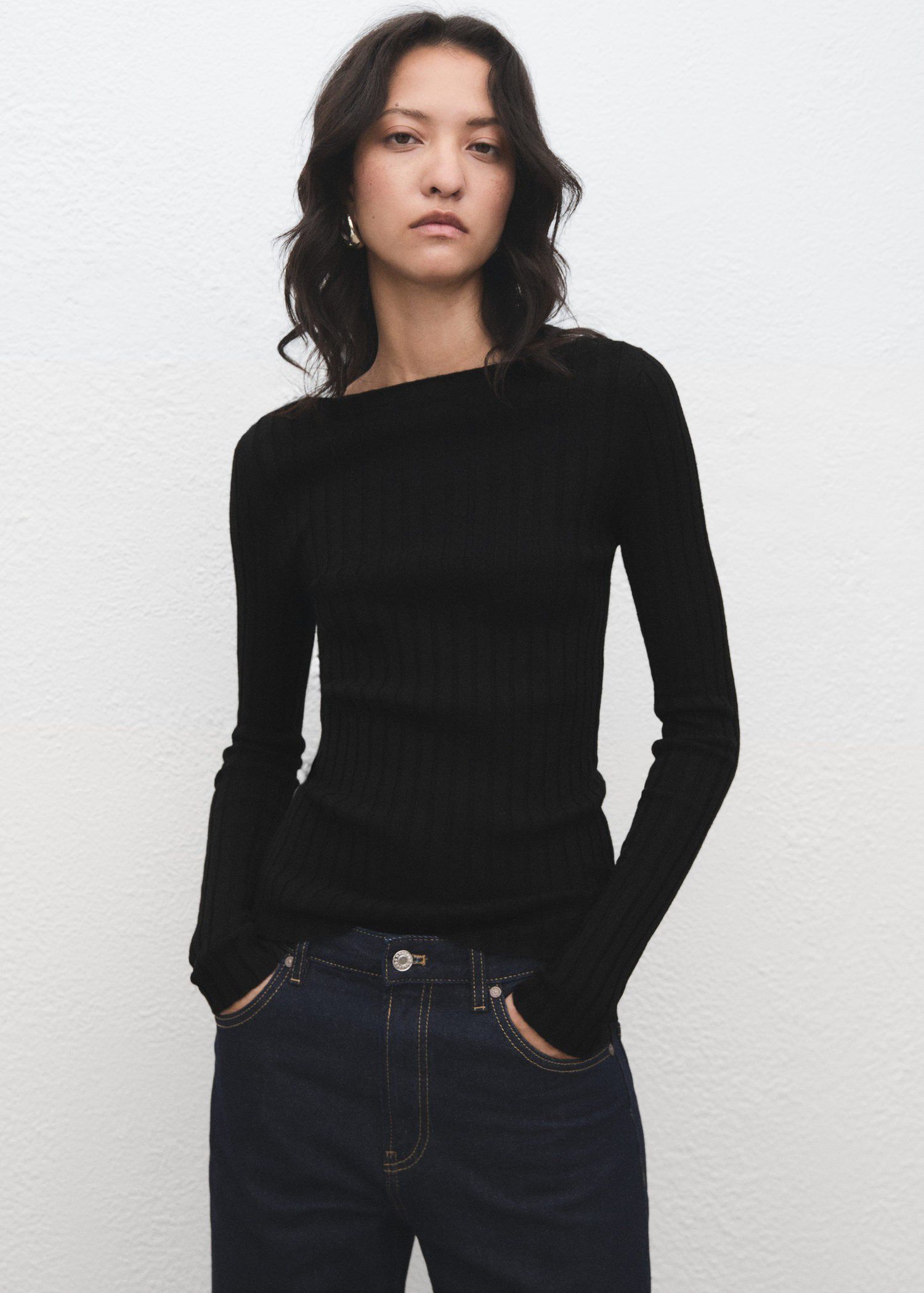 Boat neck ribbed sweater