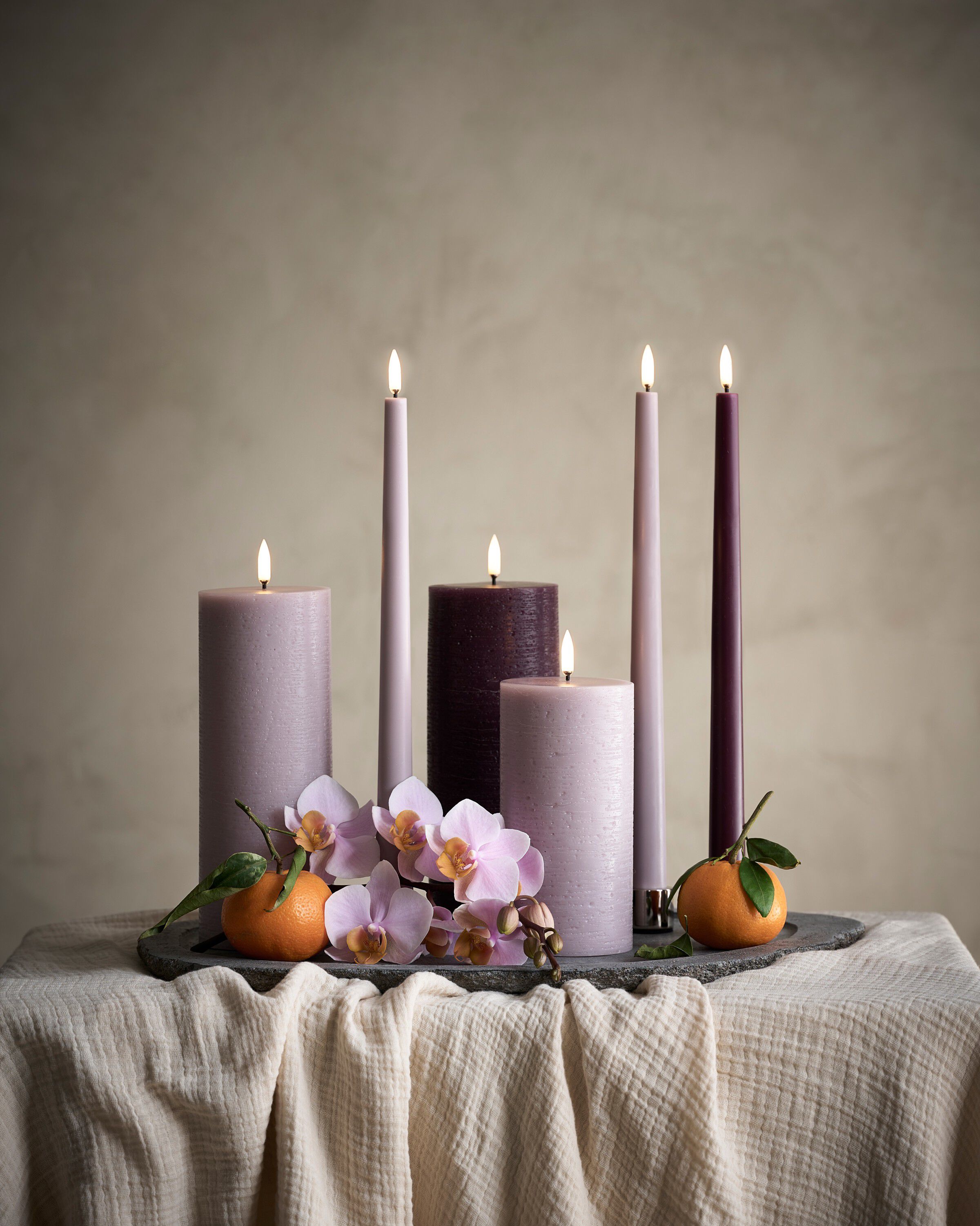 LED pillar candle, Light lavender, Rustic, 7,8 x 20,3 cm (4/24)