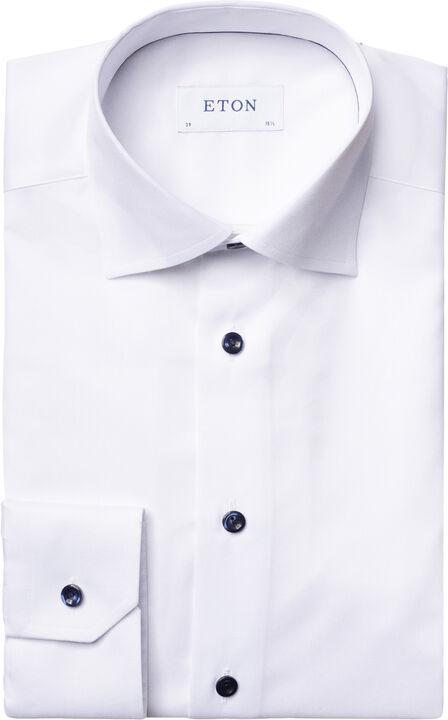 Slim Fit White Signature Twill Shirt - Navy Details
