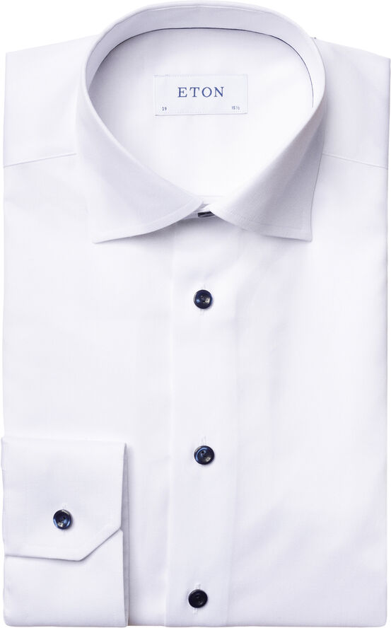 Slim Fit White Signature Twill Shirt - Navy Details