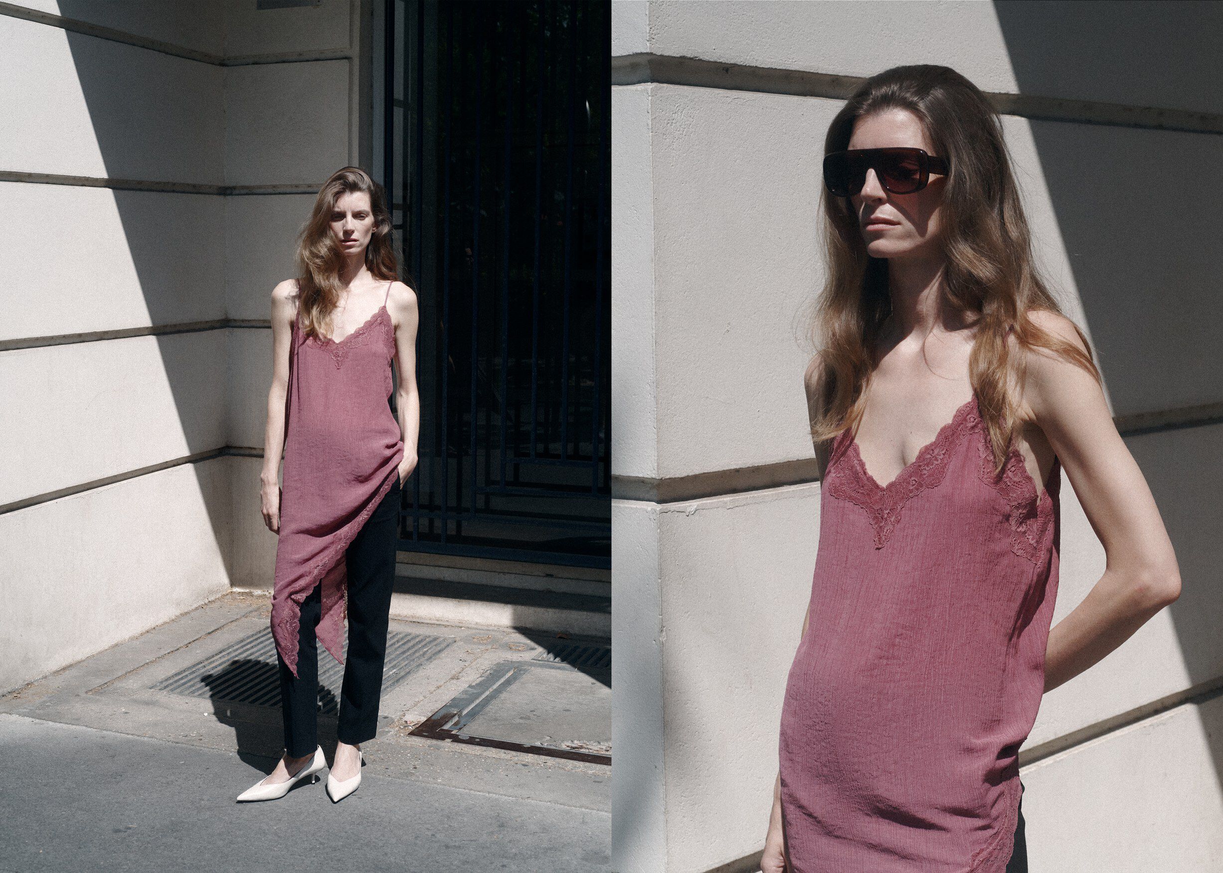 Asymmetric lace camisole top