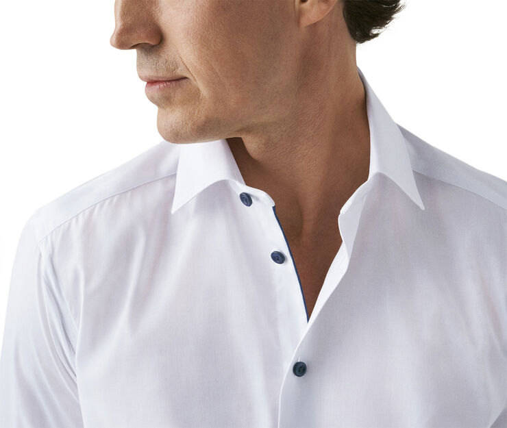 Slim Fit White Signature Twill Shirt - Navy Details