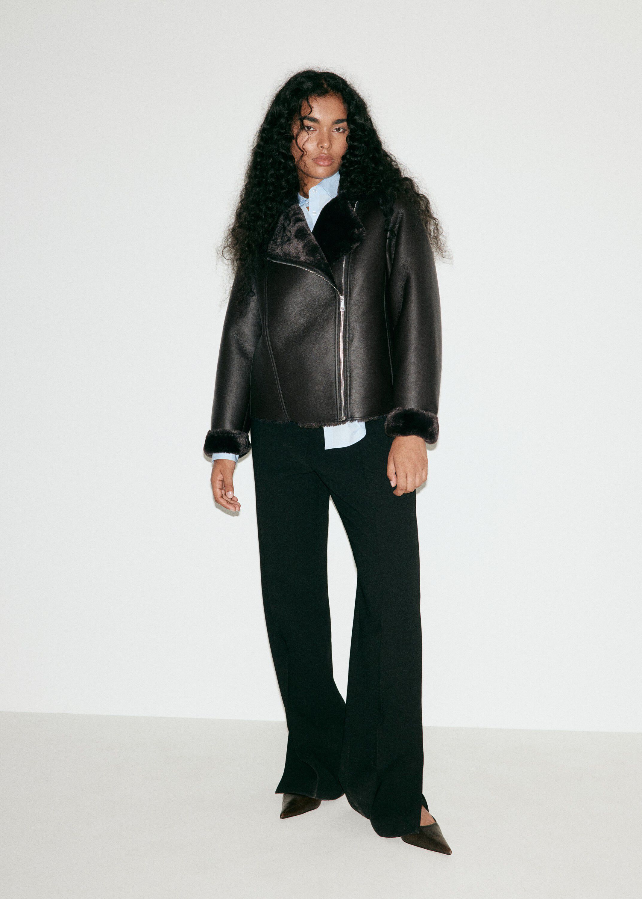 Faux-fur biker jacket