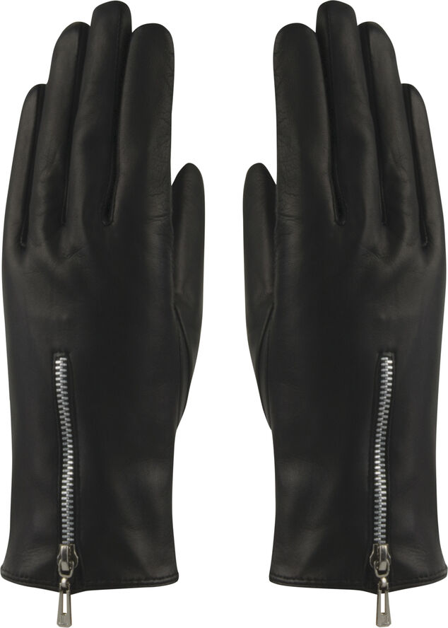 MJM Glove Zipper W Leather Black