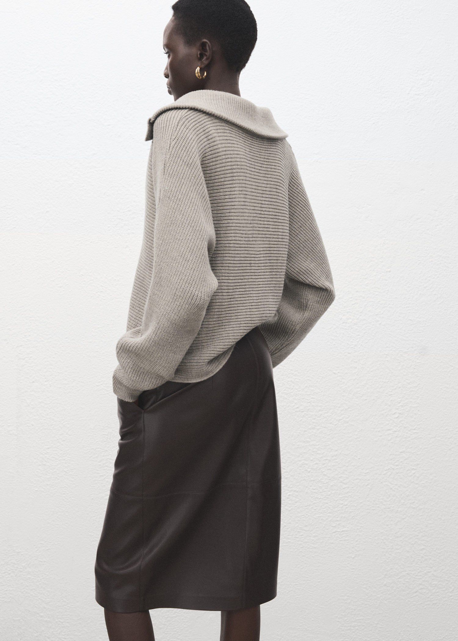 Polo-neck ribbed sweater