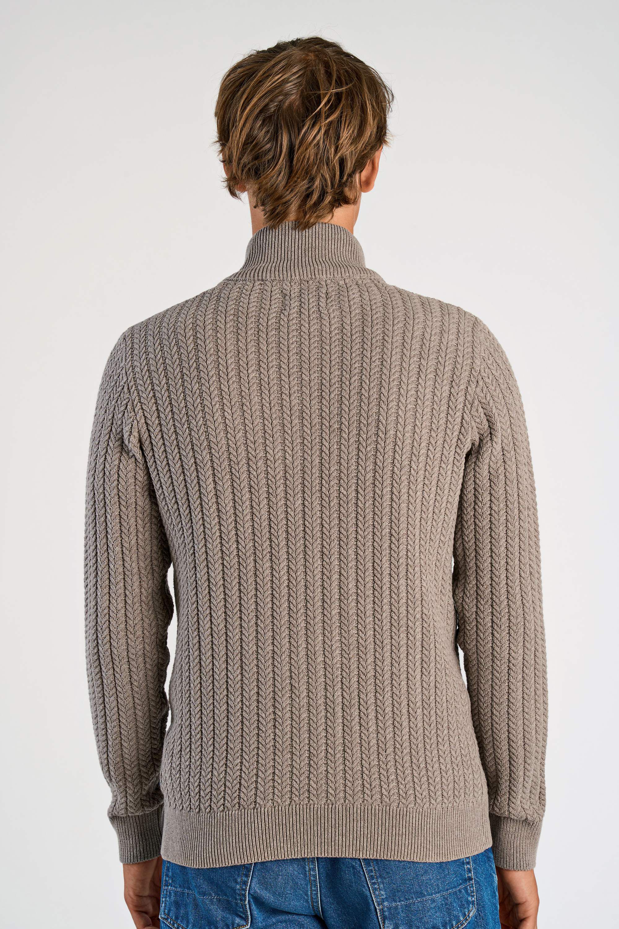 Recycle cabel knit zip cardiga