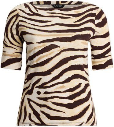 Zebra-Print Stretch Cotton Boatneck Tee