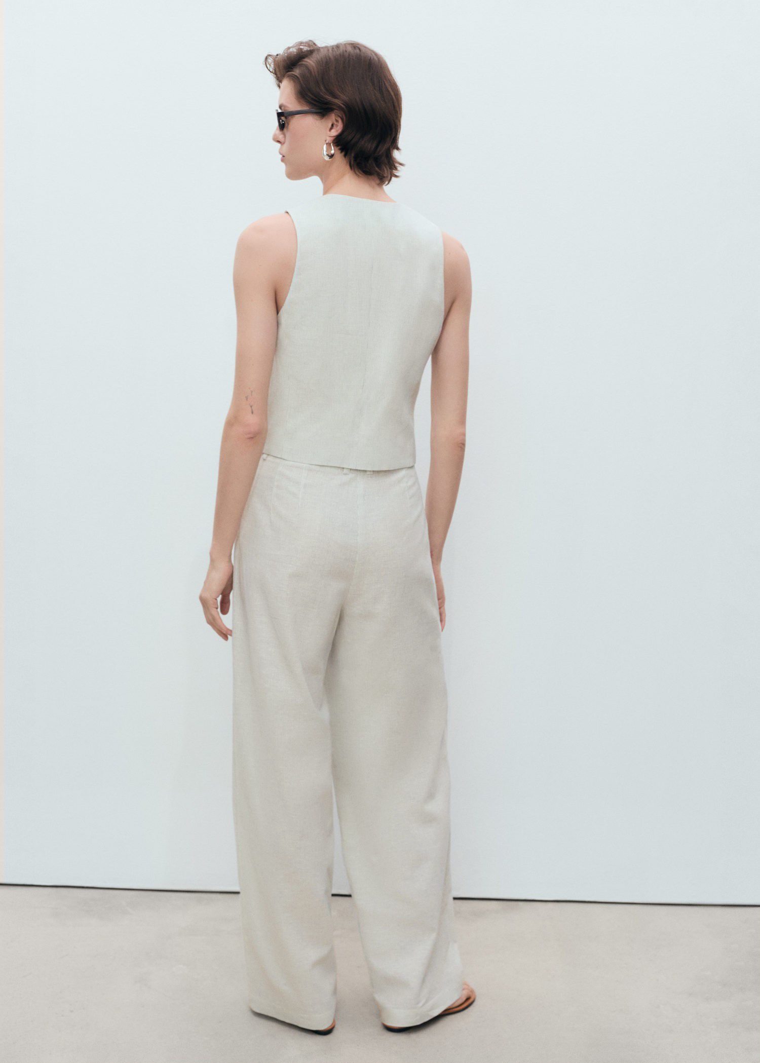 Straight-fit linen-blend suit trous