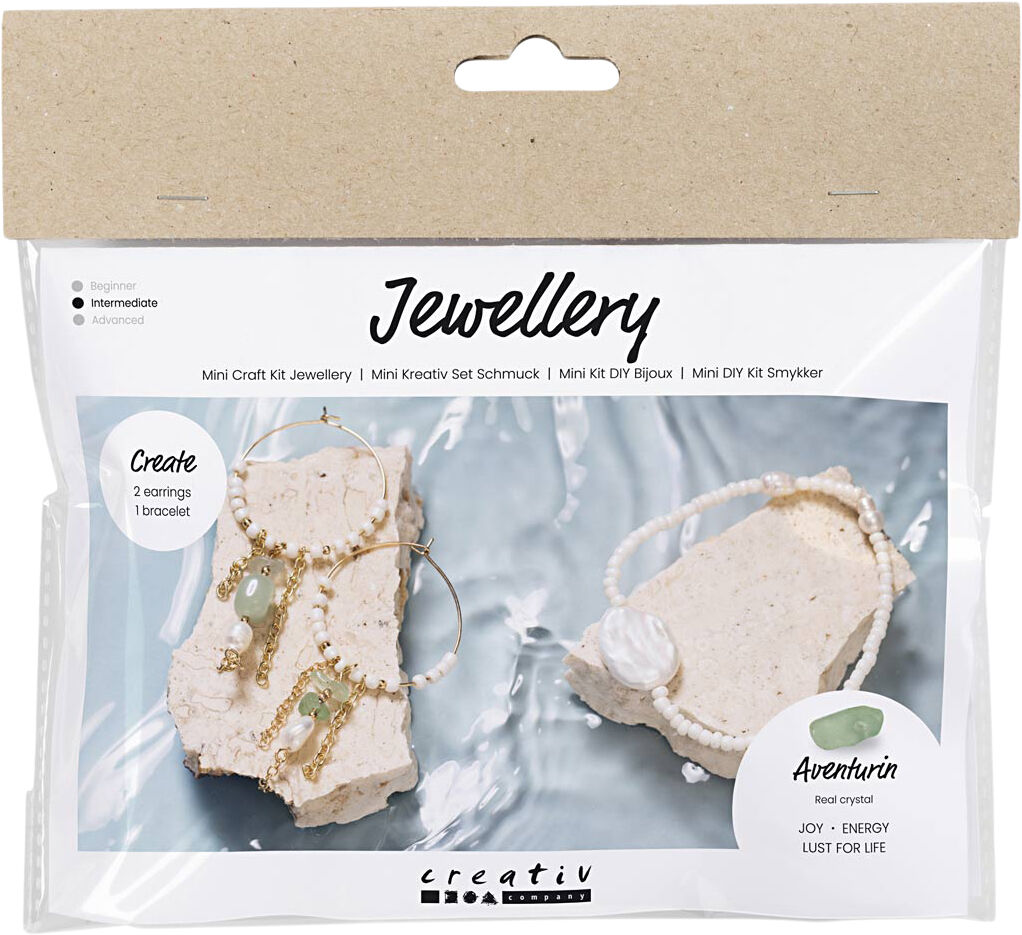 Mini DIY Kit Smykker, Aventurinmix armb&aring;nd og &oslash;reringe