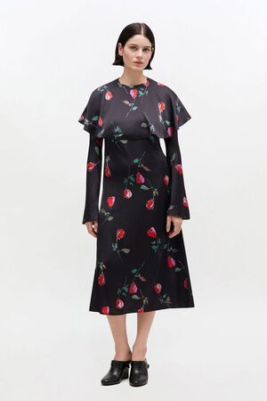 Printed Stretch Satin Midi Dress