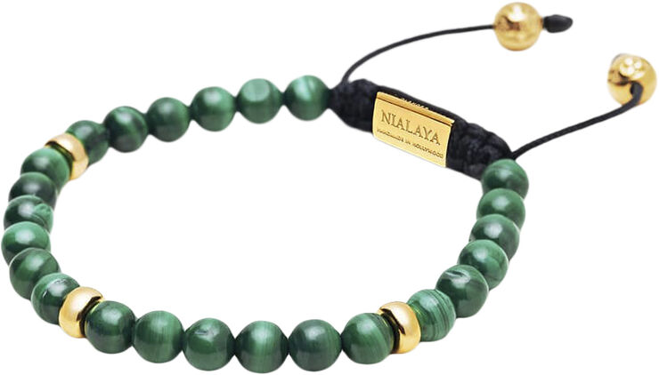 Men's Beaded Bracelet with Malachite and Gold Plating