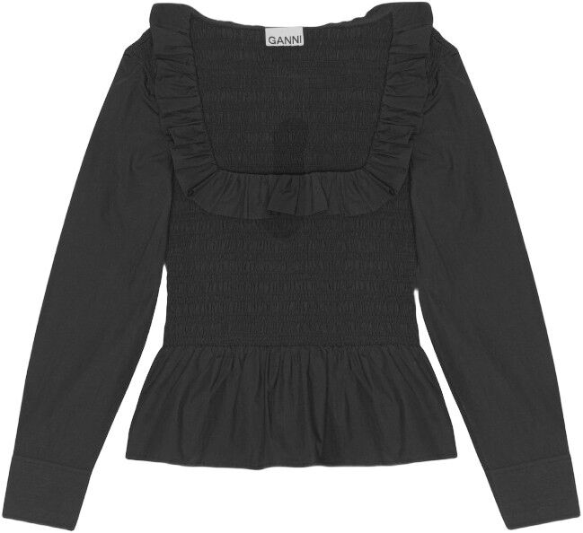 Smockad blus i bomullspoplin