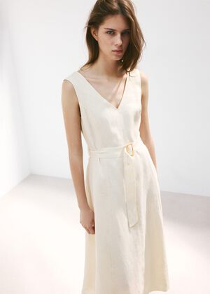 Linen midi-dress with belt