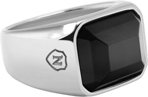 Black Zircon Signet Ring in Silver