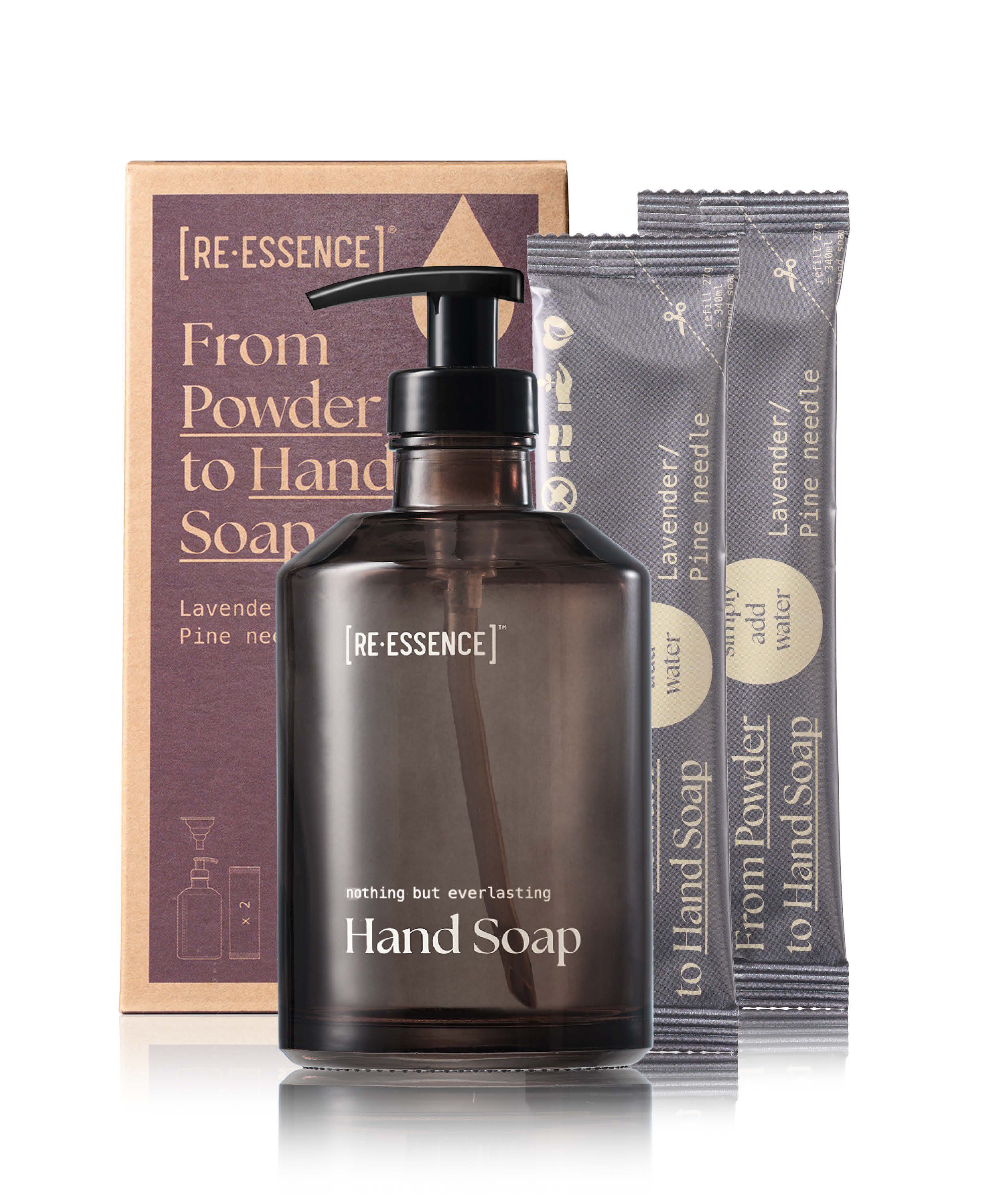 H&aring;nds&aelig;be - Glasdispenser + 2 Refills (Lavendel/Fyrren&aring;l)