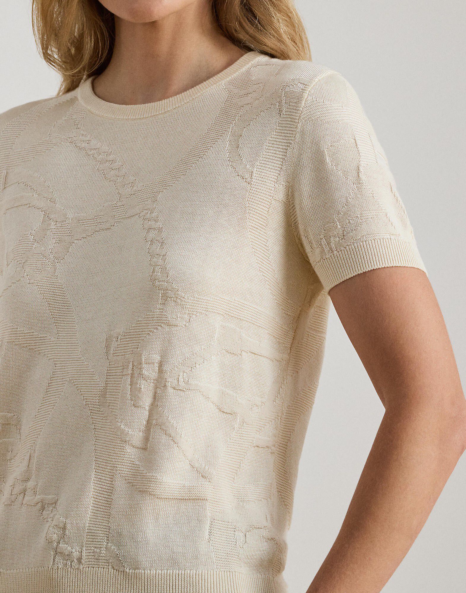 Belting-Motif Short-Sleeve Sweater