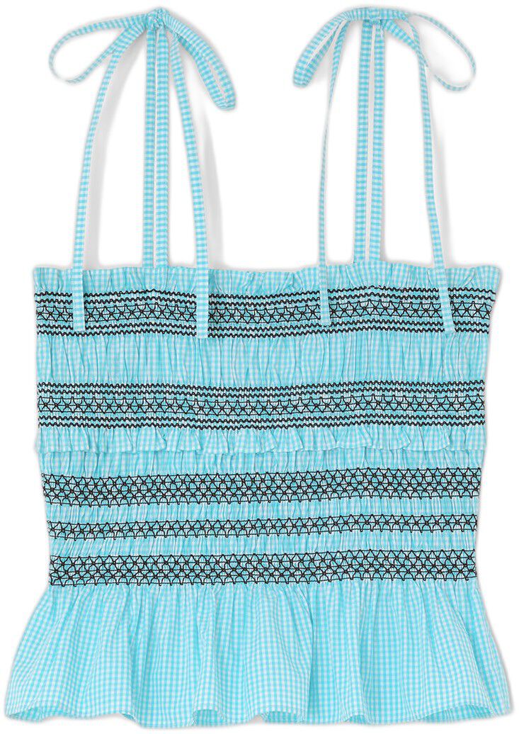Check Cotton Smocked Strap Top