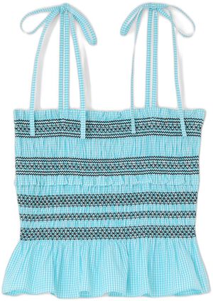 Check Cotton Smocked Strap Top