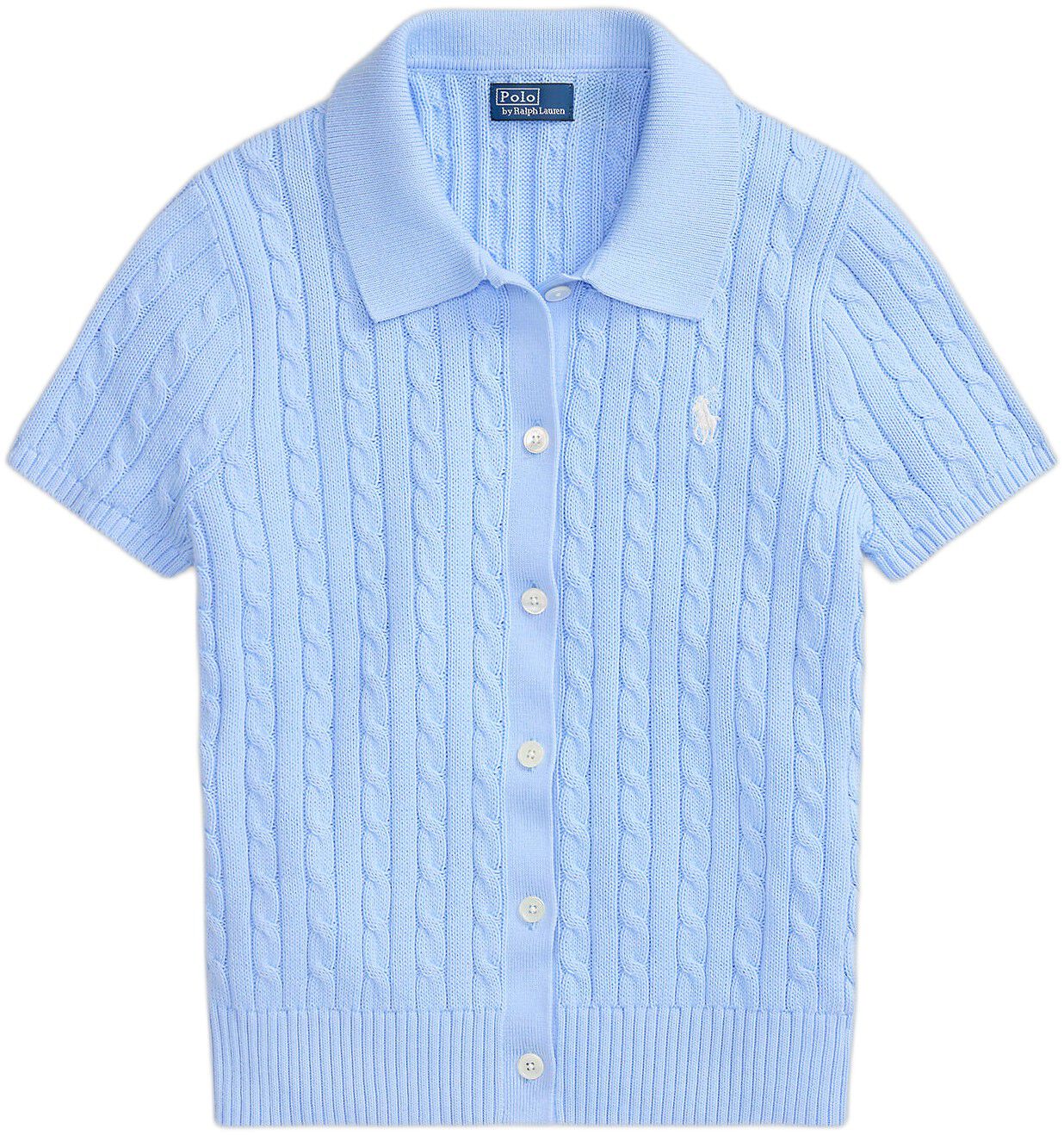 Cable Cotton Short-Sleeve Polo Cardigan