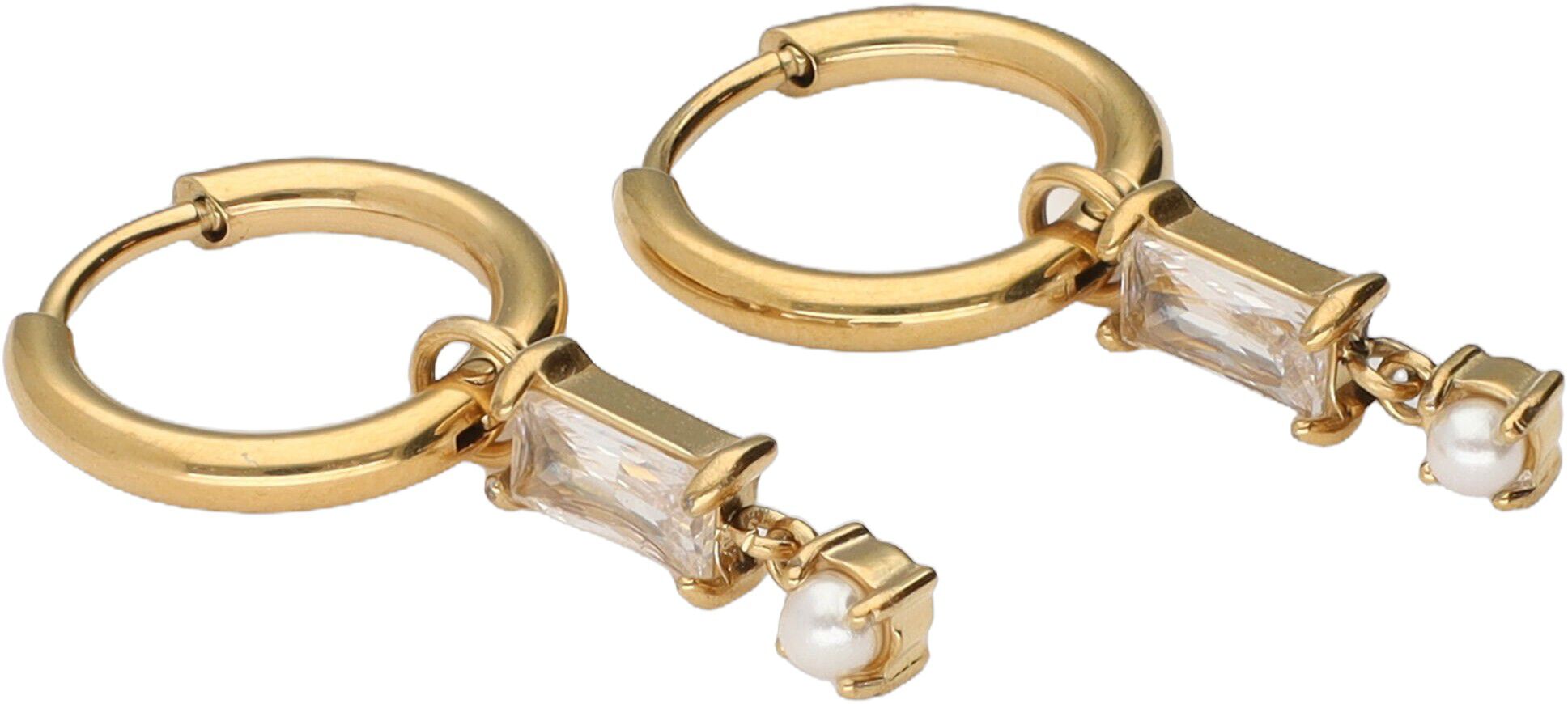 Earring mini hoop square strass pearl