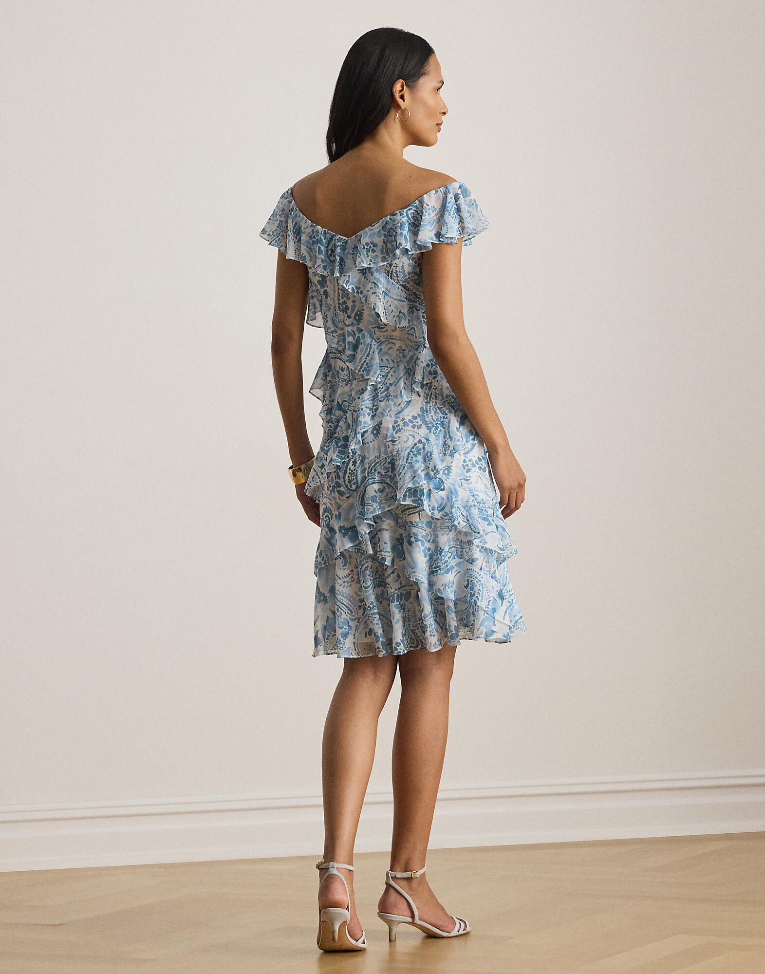 Paisley Ruffle-Trim Cocktail Dress