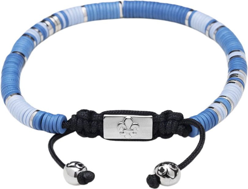 Men's Beaded Bracelet with Light Blue and Silver Disc Beads