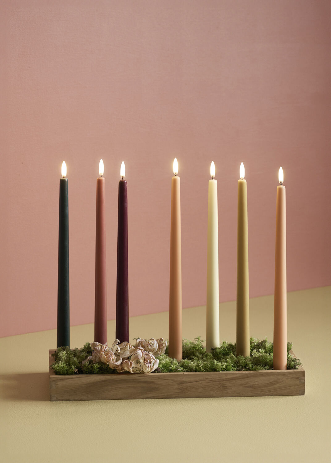 LED taper candle, Apricot, smooth, 2-pack, 2,3x25 cm