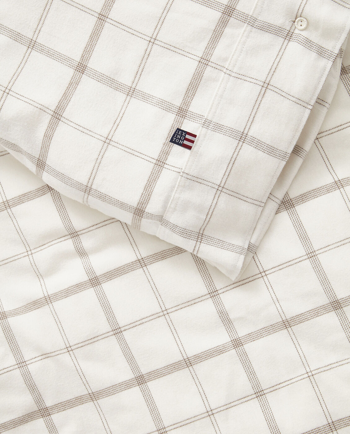 White/Brown Checked Cotton Flannel Bed Set