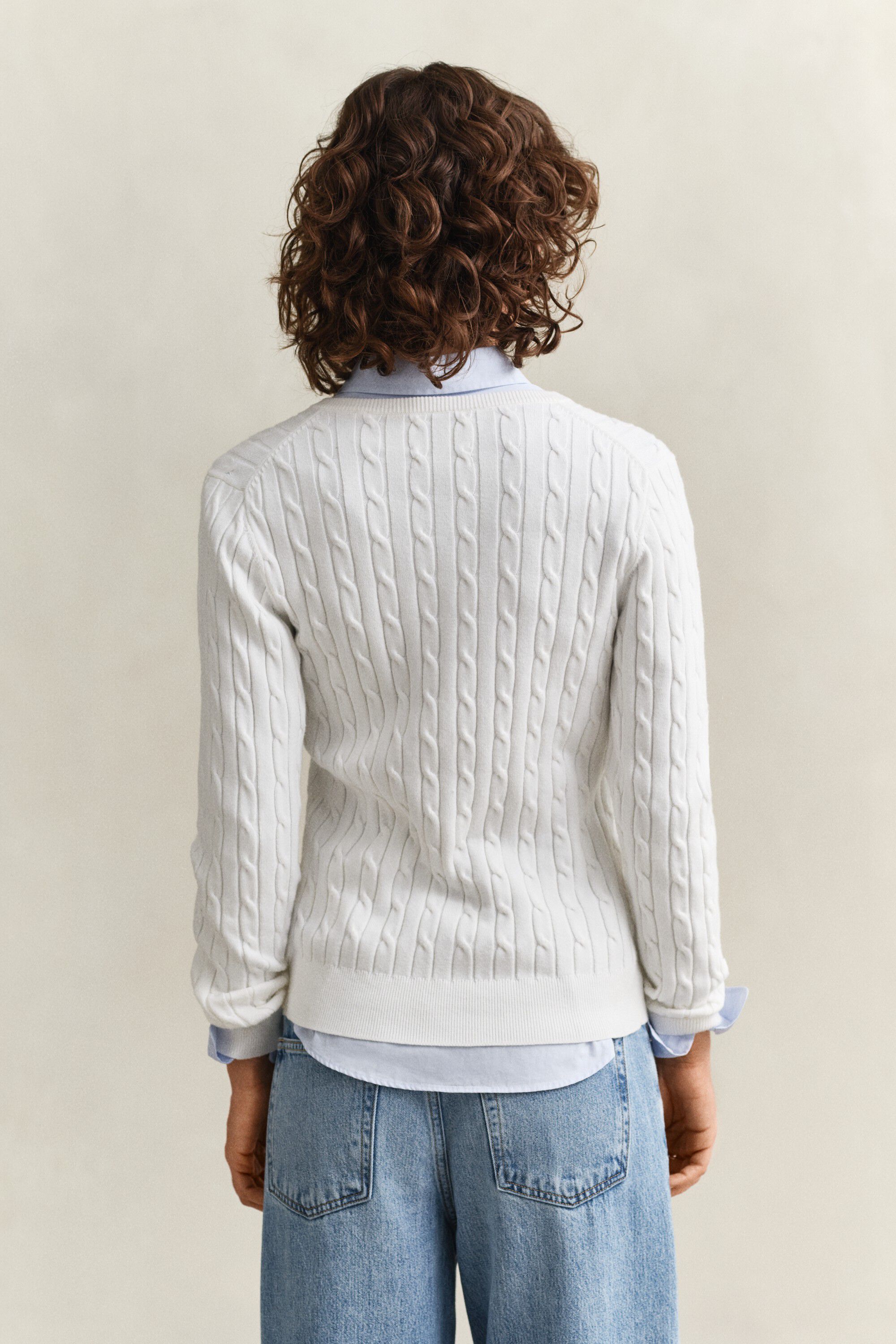 STRETCH COTTON CABLE CARDIGAN