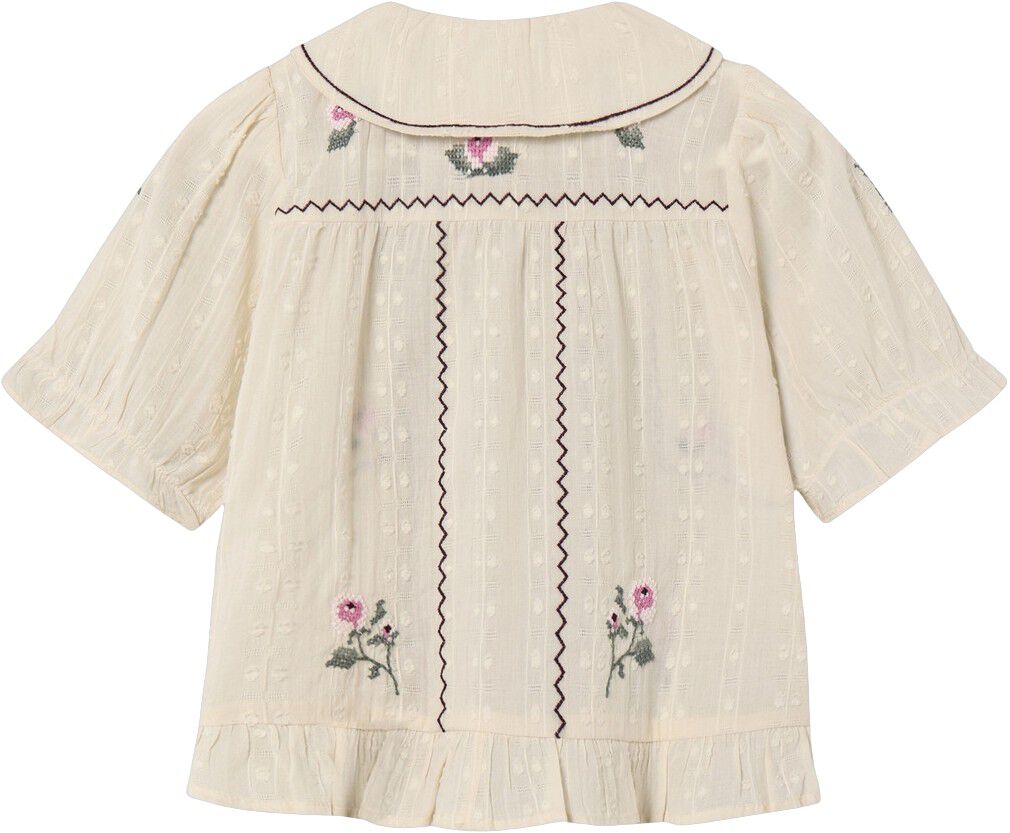 DOBBY SS ROSE EMBR BLOUSE