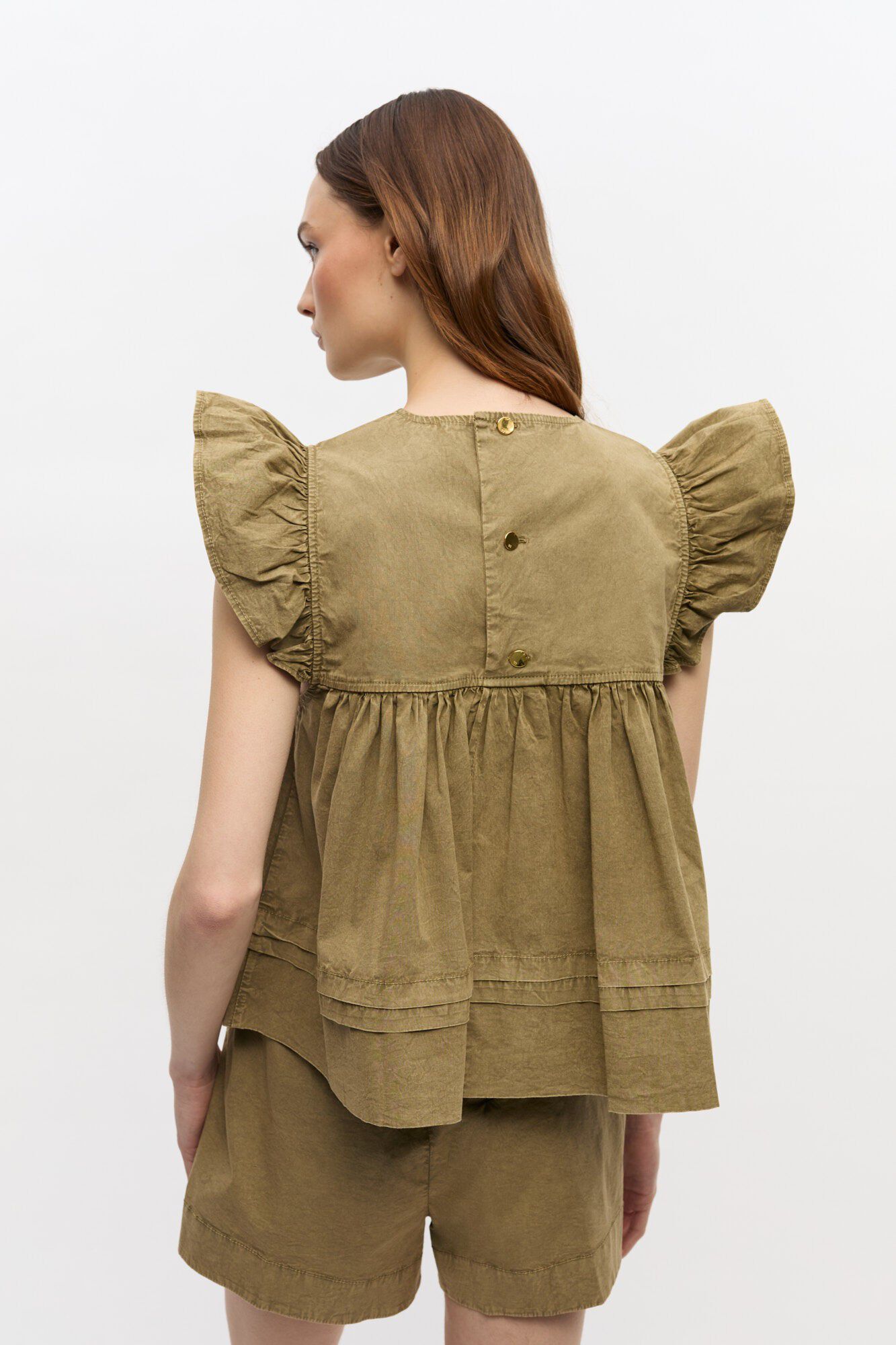 Washed Stretch Cotton Frill Sleeve