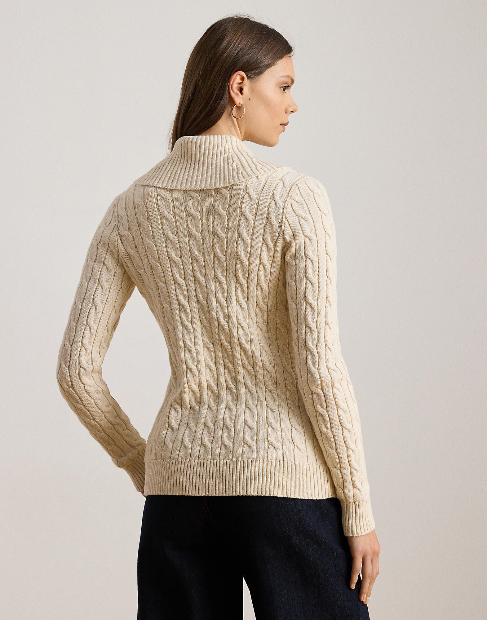 Buckle-Trim Cable Shawl-Collar Cardigan