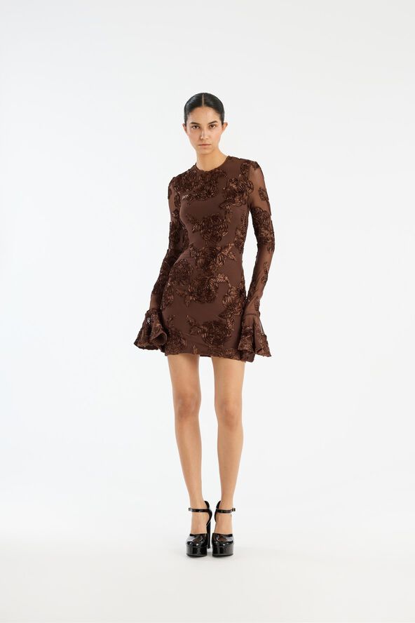FLOWER MESH LS MINI DRESS
