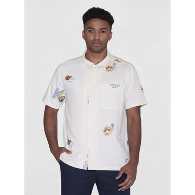Box fit short sleeve shirt with embroidery - GOTS/Vegan