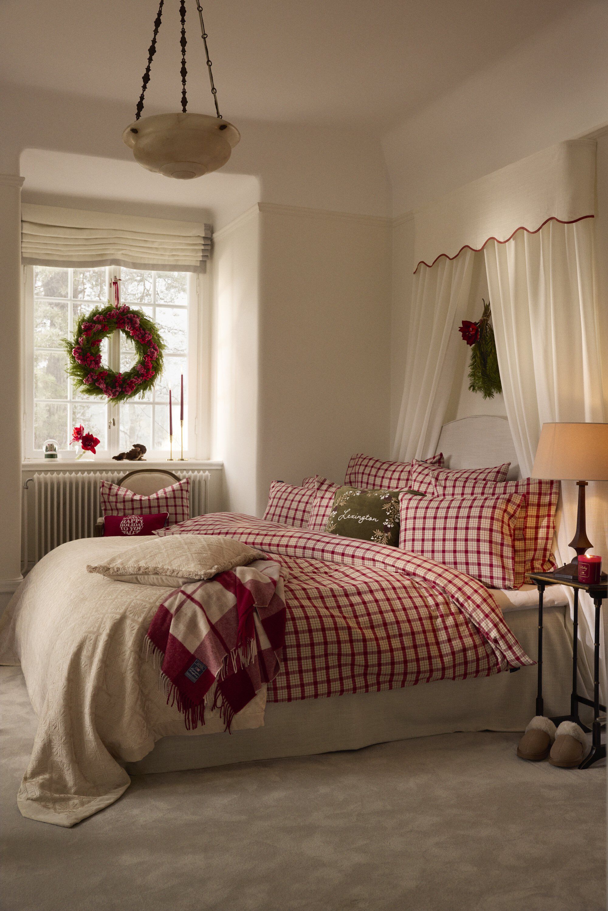 RedBeige Checked Cotton Flannel Bed Set