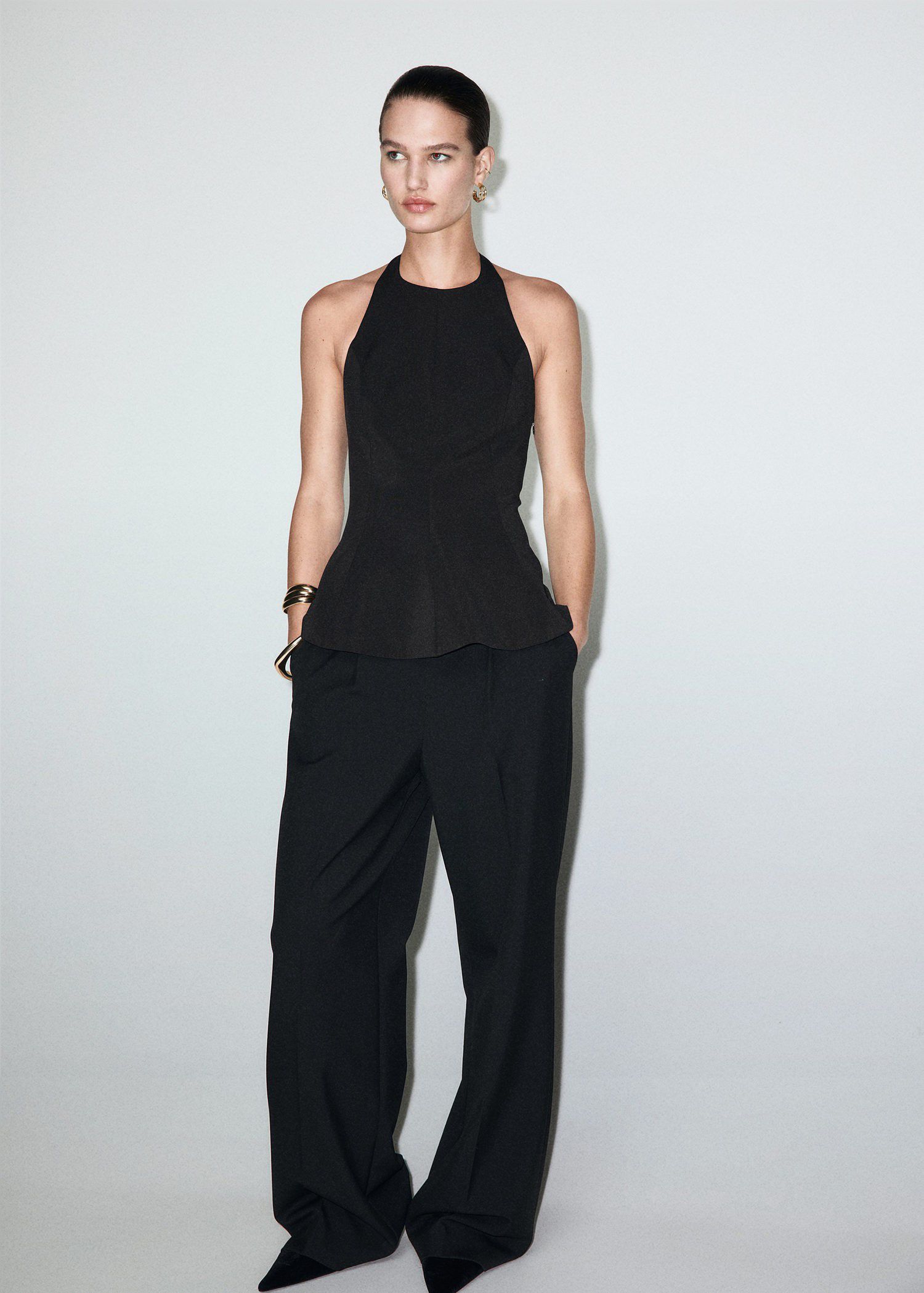 Halter-neck peplum top