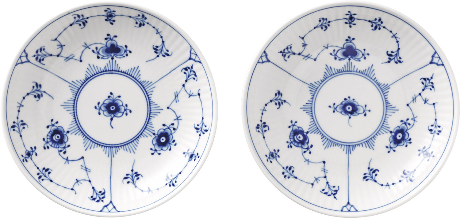 Musselmalet Riflet sk&aring;l s&aelig;t, 13 cm. , 2 stk.