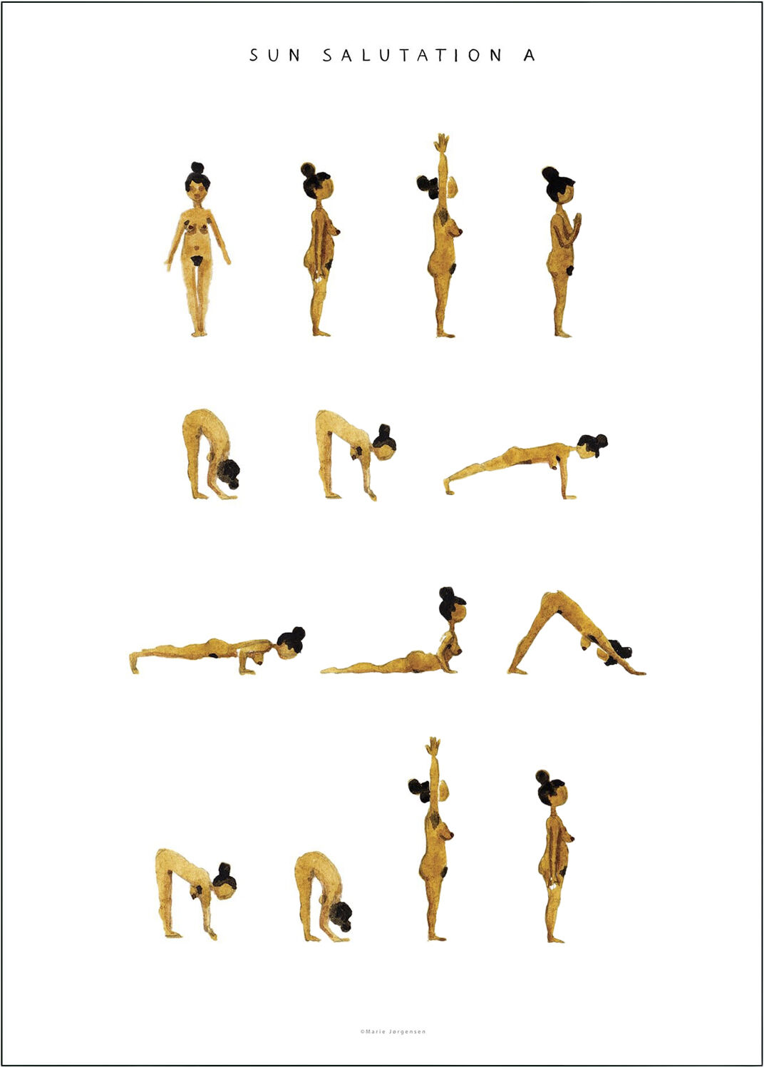Yoga Prints - Sun Salutation A Women Golden