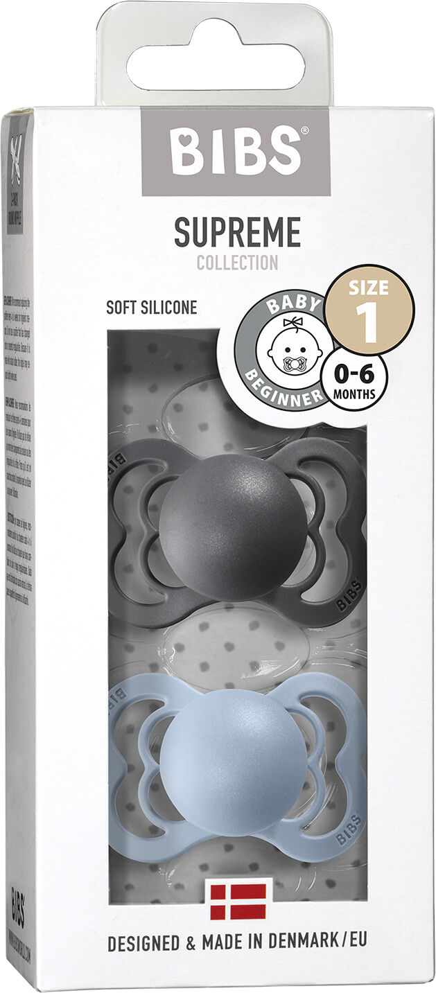 BIBS Supreme 2 PACK Silicone Size 1 Haze/Blossom
