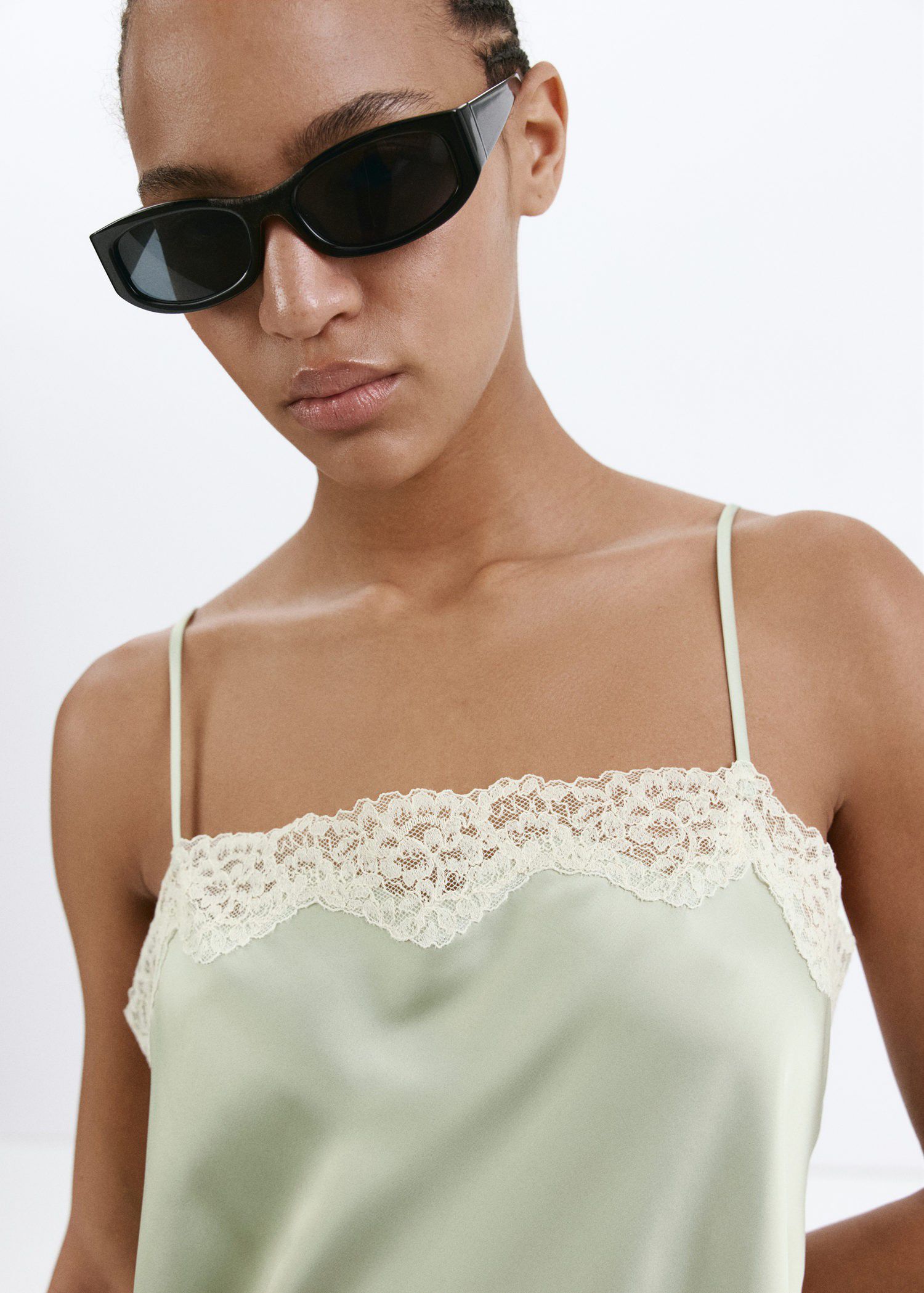 Lace detail satin top