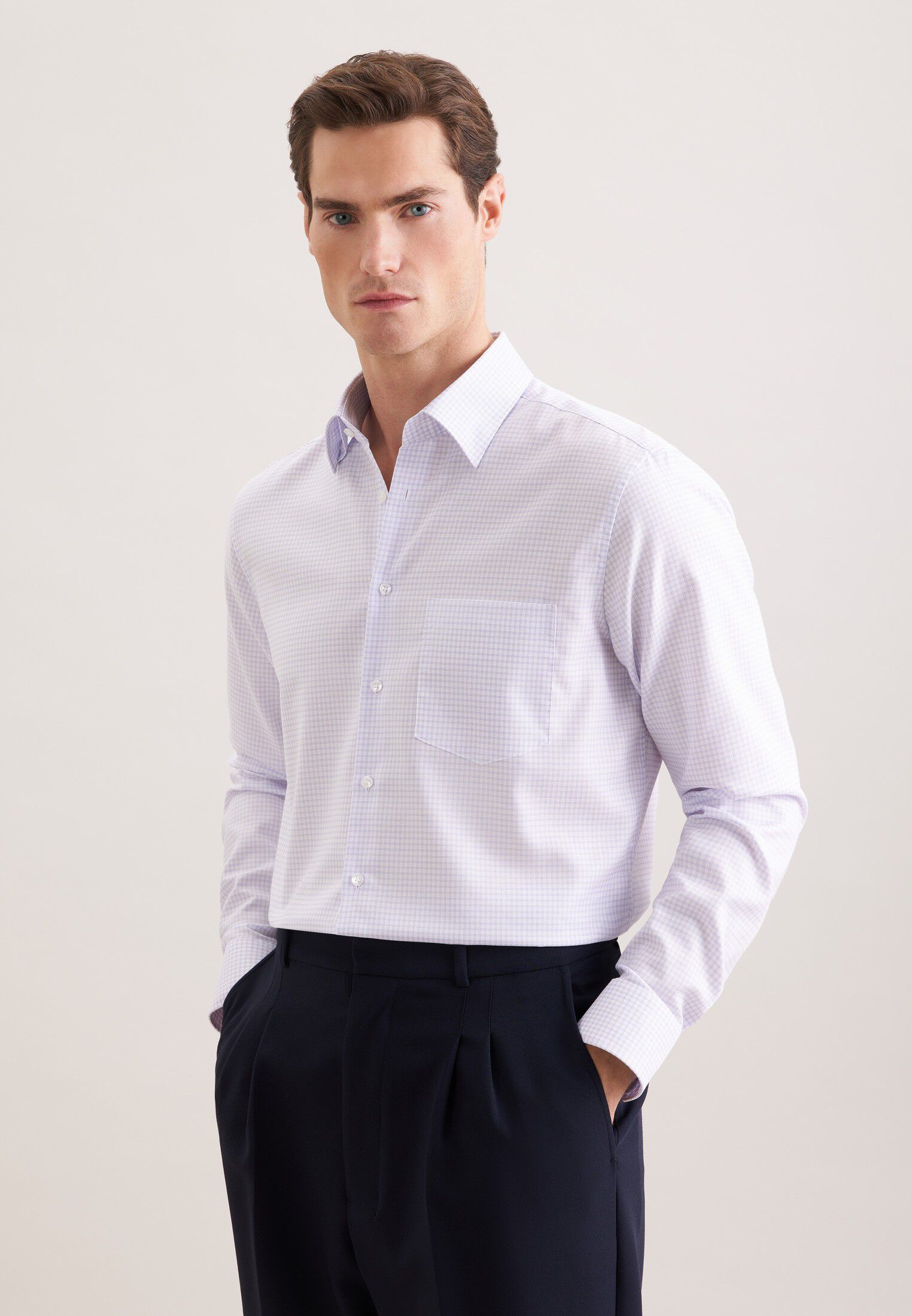 Business shirt Regular 1/1 Covered-Button-Down-Collar Check