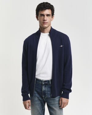 EXTRAFINE LAMBSWOOL ZIP CARDIGAN