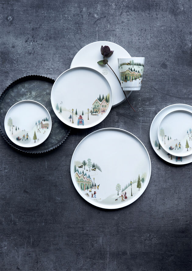 "Tallerken flat rett kant Vinter 20 cm Hvit Ildfast porselen"