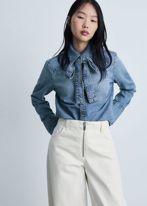 Bow denim shirt
