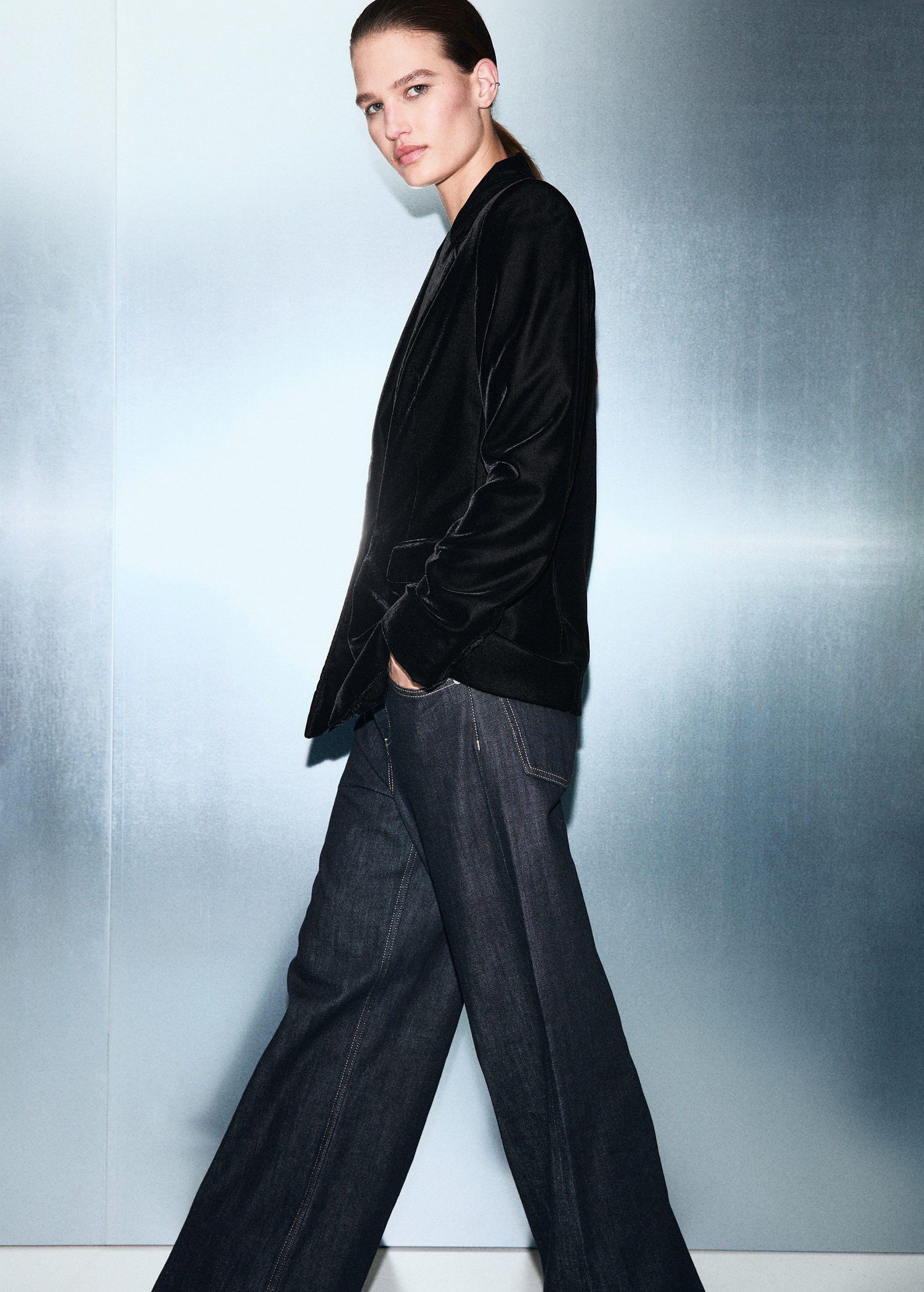 Double-breasted velvet jacket