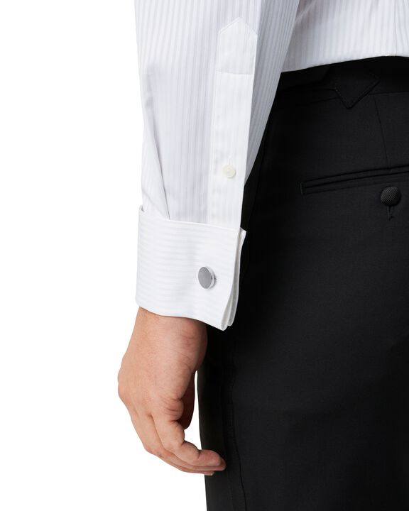 White Striped Satin Tuxedo Shirt - Slim Fit