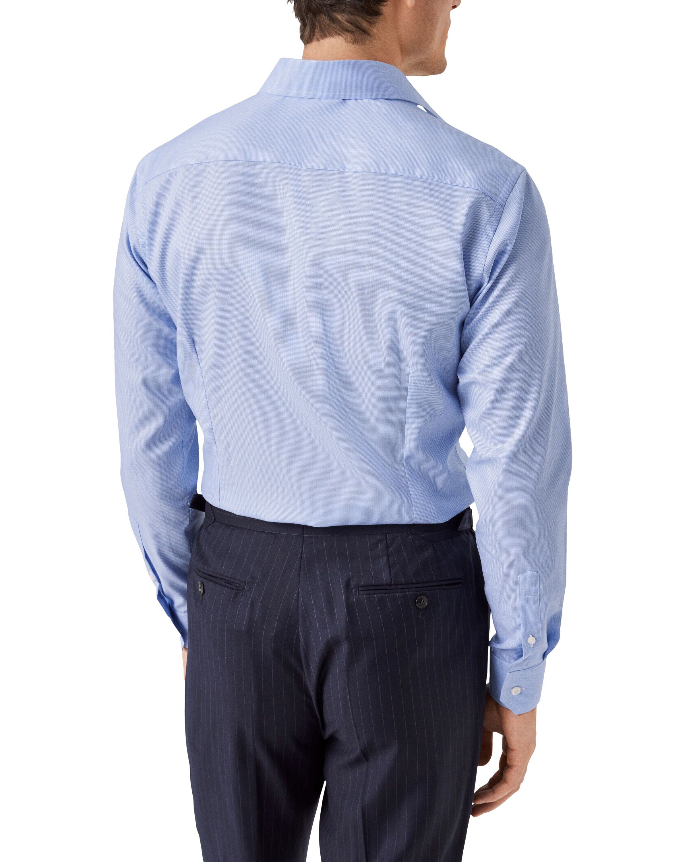 Ljusbl&aring; hundtandsm&ouml;nstrad skjorta