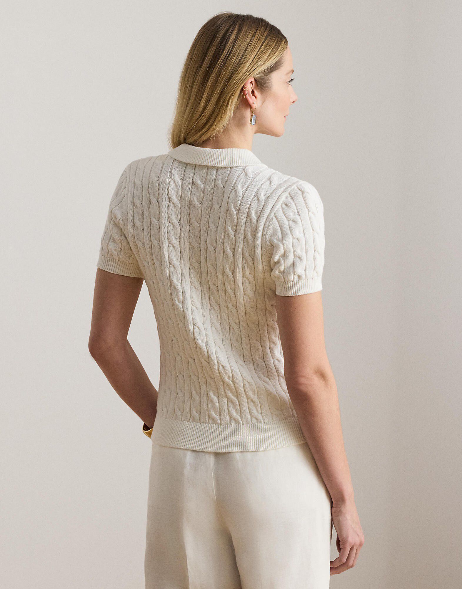 Cable-Knit Cotton Polo Sweater