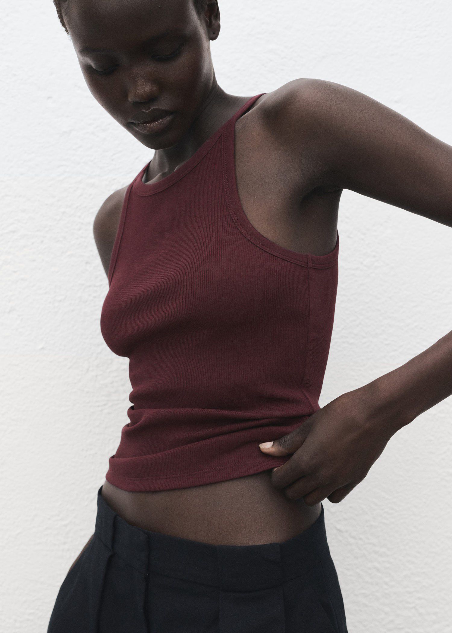 Ribbed cotton-blend top