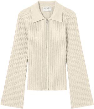 AWHANNA LS ZIP RIB KNIT CARDIGAN